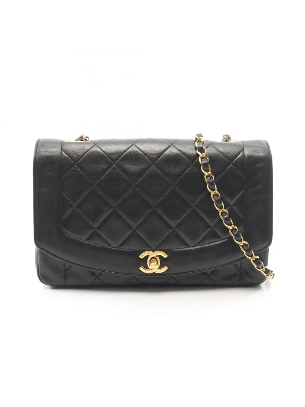 Chanel Shoulder Bag Quilted Diana Flap Black Lambskin Chain